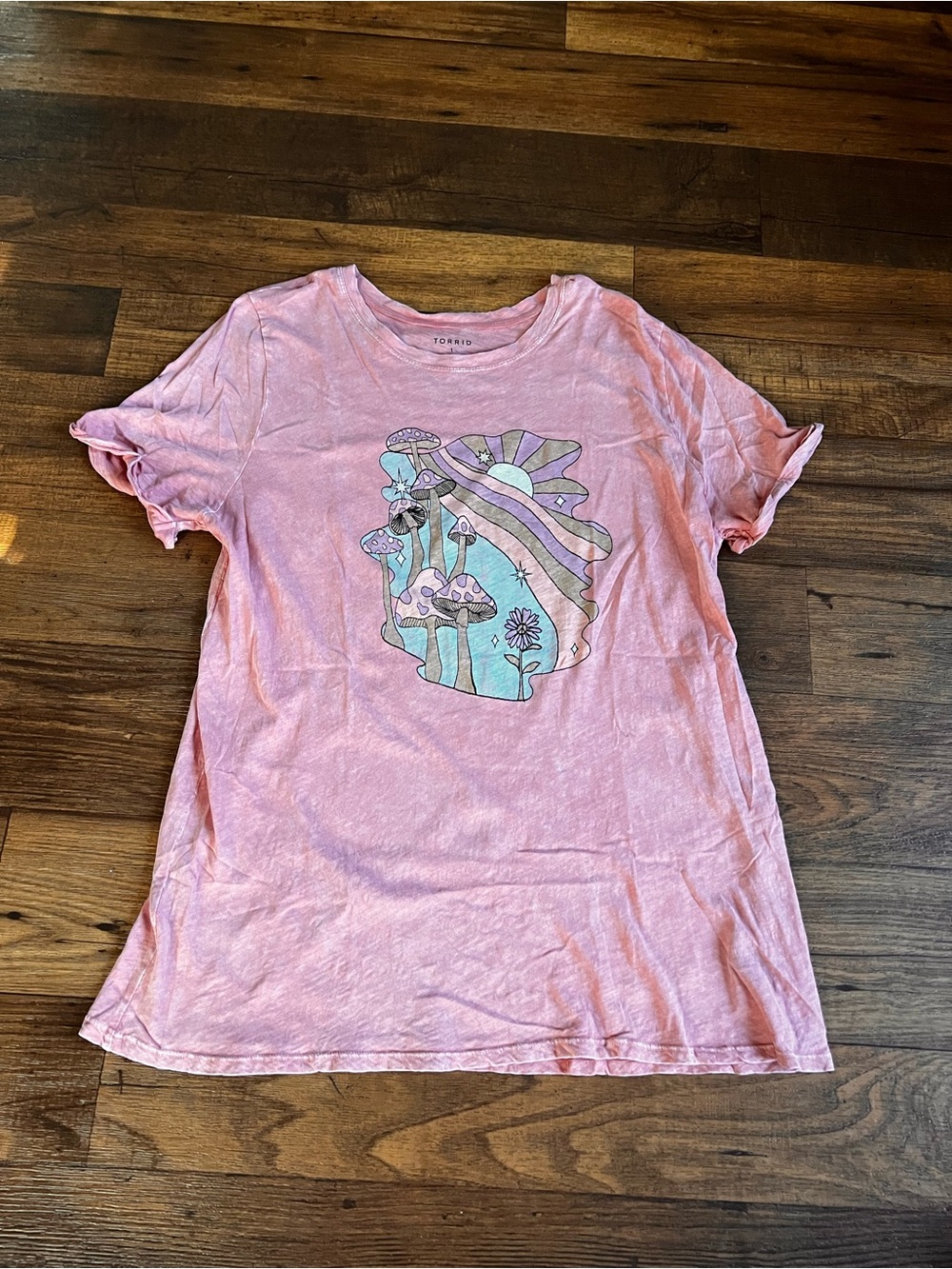 Torrid Pink Graphic Kids T-Shirt with Mushroom Design